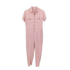 Outerknown Women's S.E.A. Pink Utility Jumpsuit Short Sleeve Button Front Size S